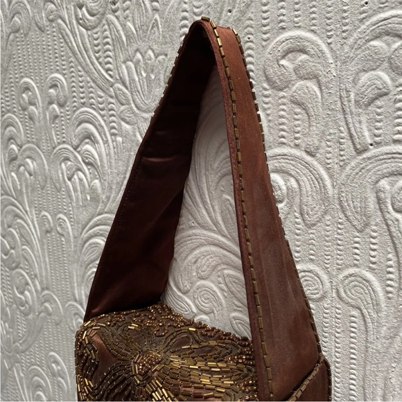 BEAUTIFUL Vintage 1940’s Carnival Glass Beaded Brown Silk Box Purse - Picture 5 of 11